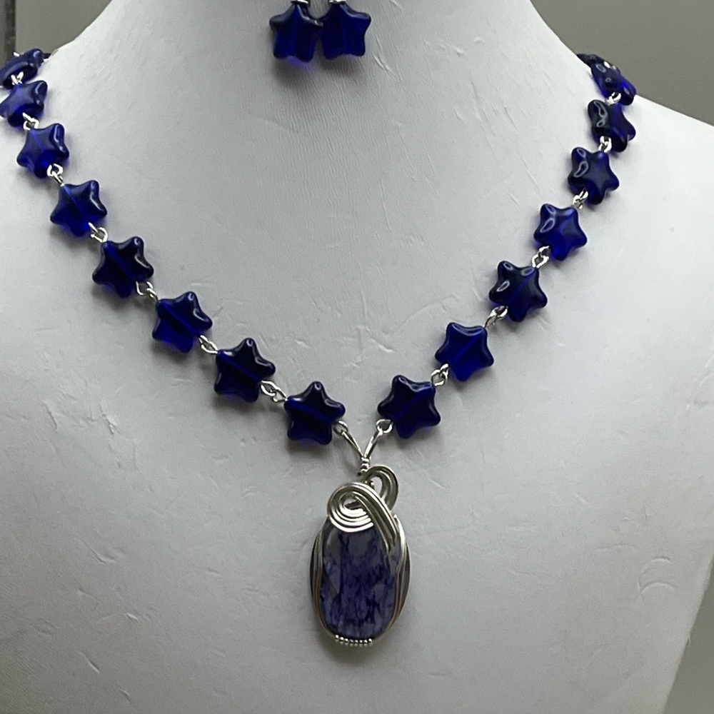 Blue and Silver Crystal Star Necklace
